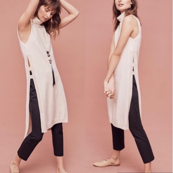 La Fee Verte Anthroplogie Long stretch ivory sweater turtleneck tunic - Picture 1 of 10